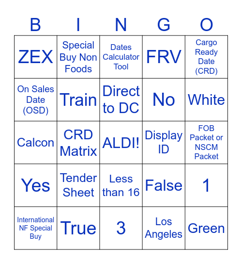 NF Logistics BINGO Card