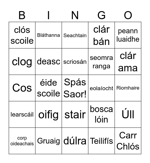 Cluiche Bingo Card