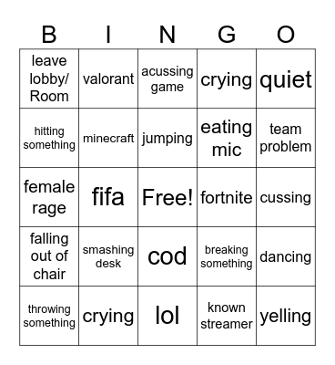 gamer rage Bingo Card