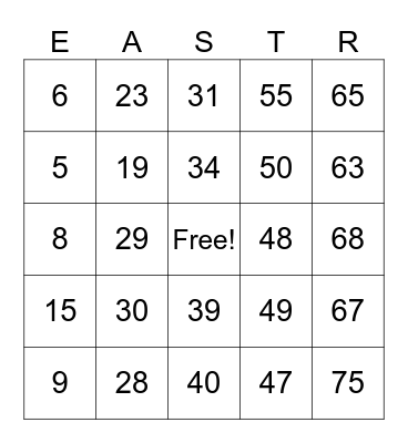 EASTER BINGO! Bingo Card