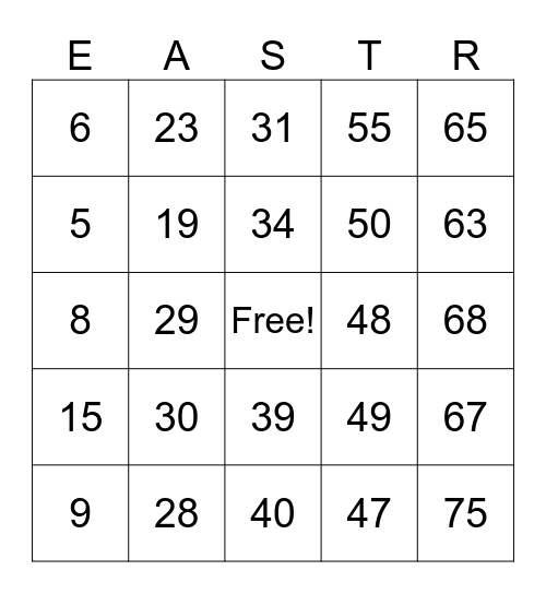 EASTER BINGO! Bingo Card