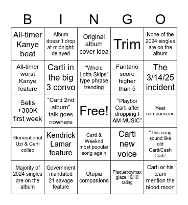 I AM MUSIC Bingo Card