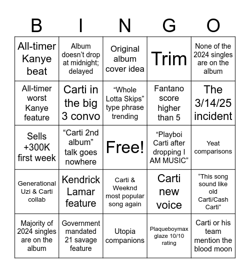 I AM MUSIC Bingo Card