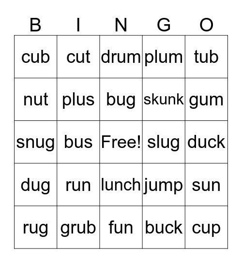 Short u  Bingo Card