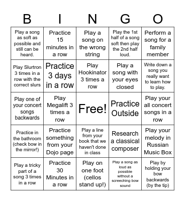Spring Break Practice Bingo Card
