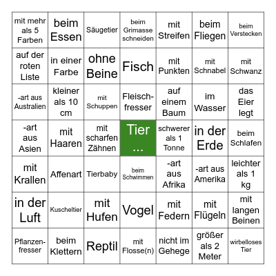 Zoo-Safari Bingo Card