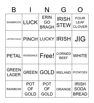 St. Patricks' Day Bingo Card