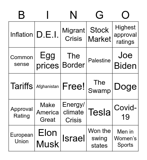 Trump Speech Bingo Card