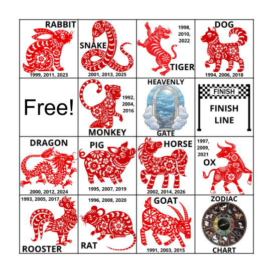 Chinese Zodiac Bingo Card