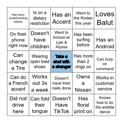 Find The Guest Bingo Card