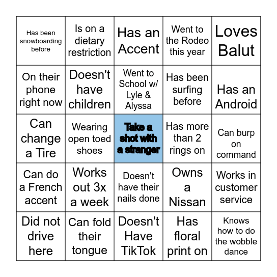 Find The Guest Bingo Card