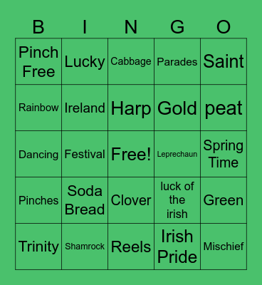 St Patrick's Day Bingo Card