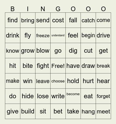 Verbs with Egor Bingo Card