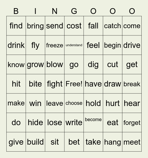 Verbs with Egor Bingo Card
