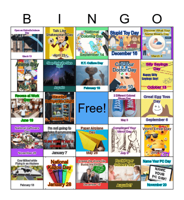 Silly Holidays Bingo Card