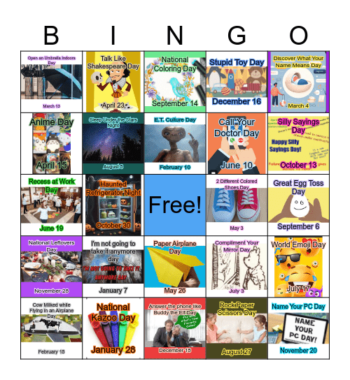 Silly Holidays Bingo Card