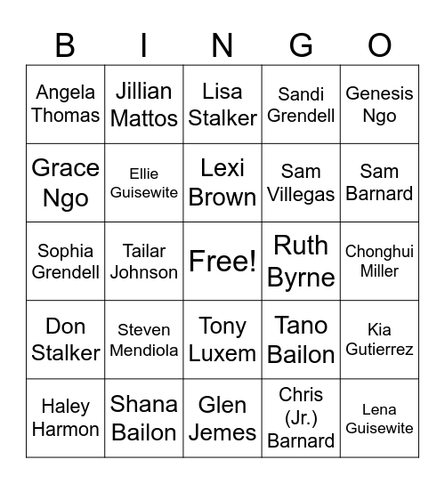 LW Lacey Kids Team BINGO Card