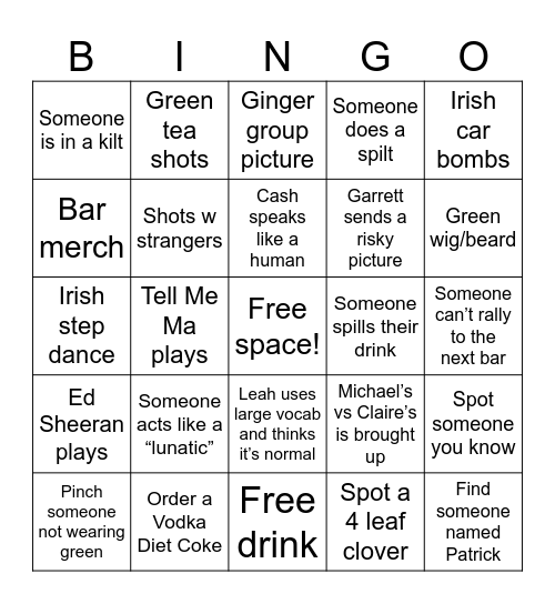 St. Pattys Bingo Card