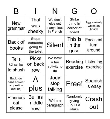 French bingo Card