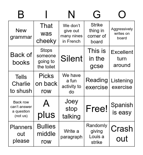French bingo Card