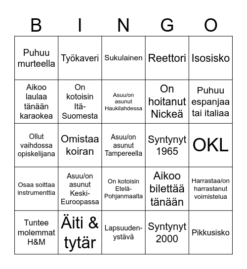 Hilkka & Marianna 85v Bingo Card