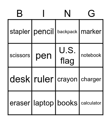 In the Classroom Bingo Card