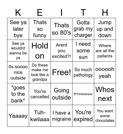 Keith Bingo Card