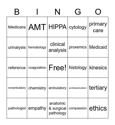 Phlebotomy Chapter 1 & 2 Bingo Card