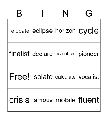Advanced list U5W2 Bingo Card