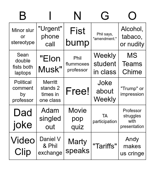 April EMBA Bingo Card