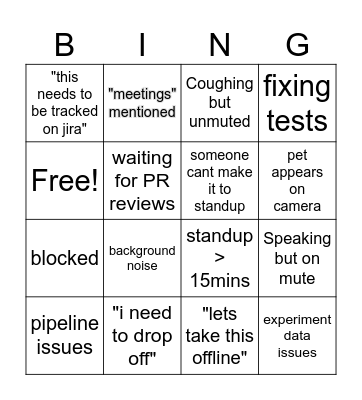 Standup Bingo Card