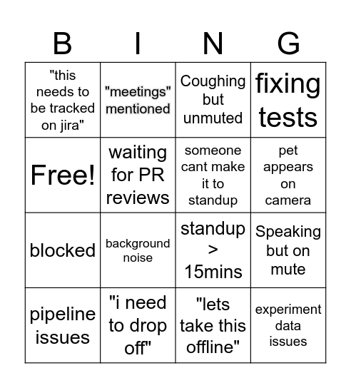 Standup Bingo Card