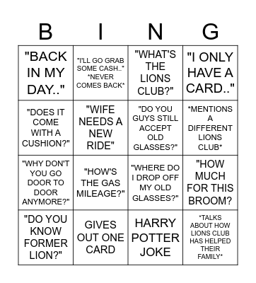 LIONS CLUB BINGO Card