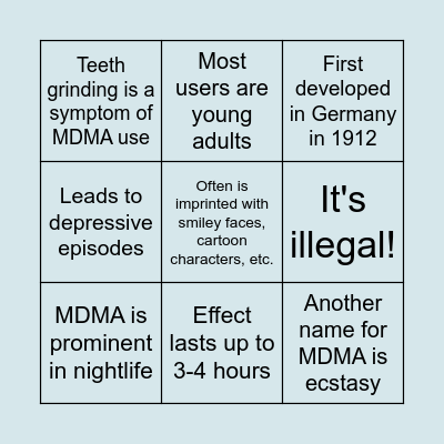 MDMA BINGO Card