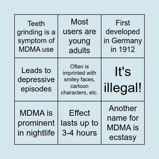 MDMA BINGO Card