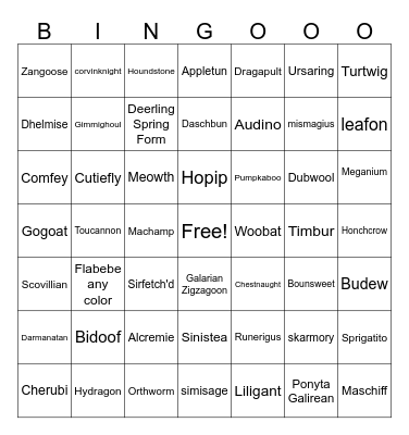 Pokémon Spring Break Bingo Card