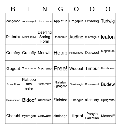 Pokémon Spring Break Bingo Card