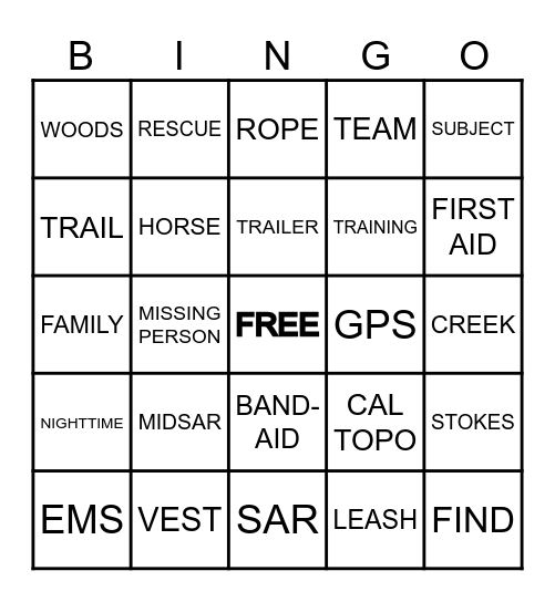 MIDSAR Bingo Card