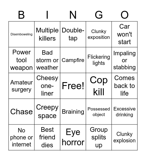 Horror Movie Club Bingo Card