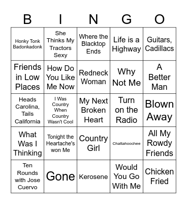 Country Hits Bingo Card