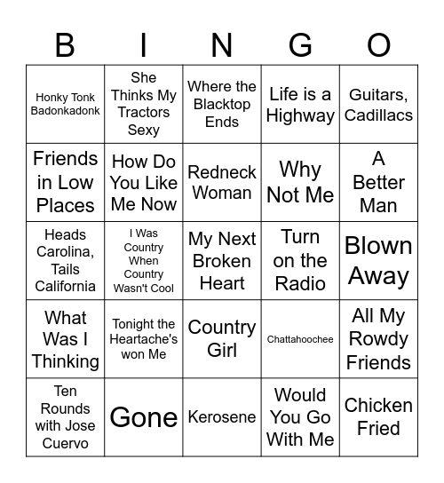 Country Hits Bingo Card