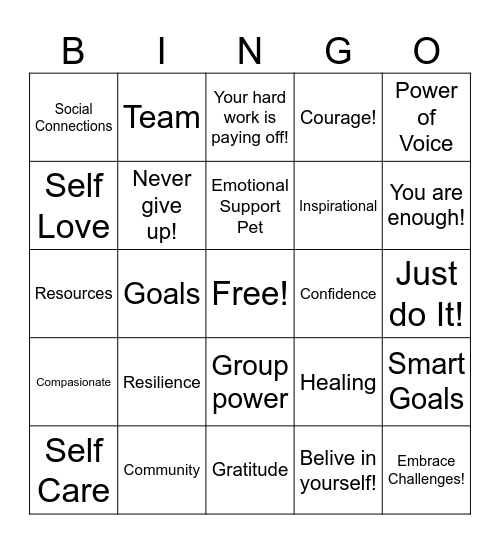 Teens Advocates Group Bingo Card