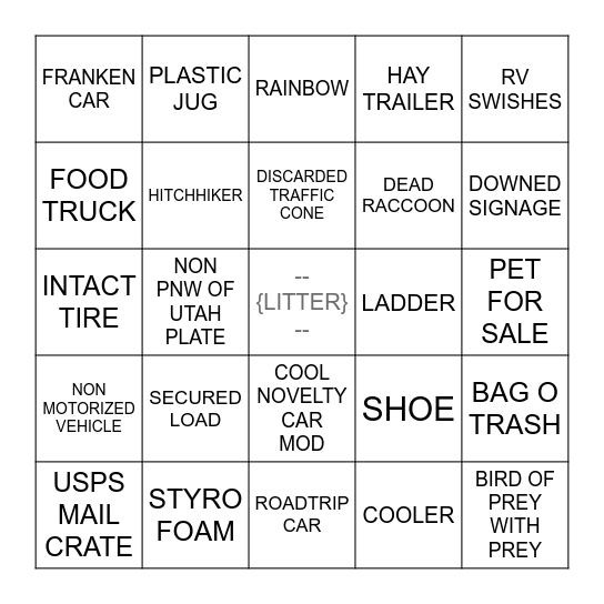 TRASH BINGO Card