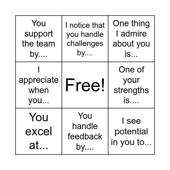 Feedback Bingo! Bingo Card