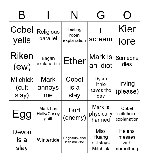 Severance Bingo Card