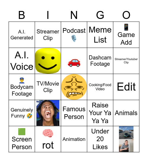 YouTube Shorts Bingo Card
