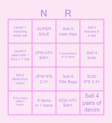 DRIVING SALES BINGO Card