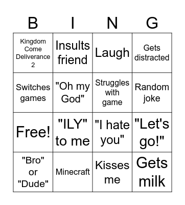 Boyfriend Gaming Bingo Card
