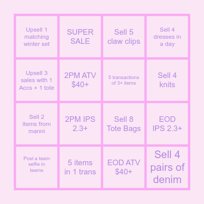 DRIVING SALES BINGO Card