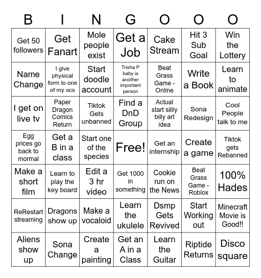 2025 Bingo List Bingo Card